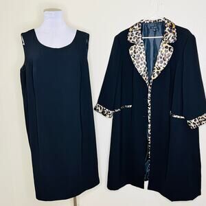 LE BOS 2 Piece Set Dress & Jacket 20W Black Leopard Longline Sheath Work Office